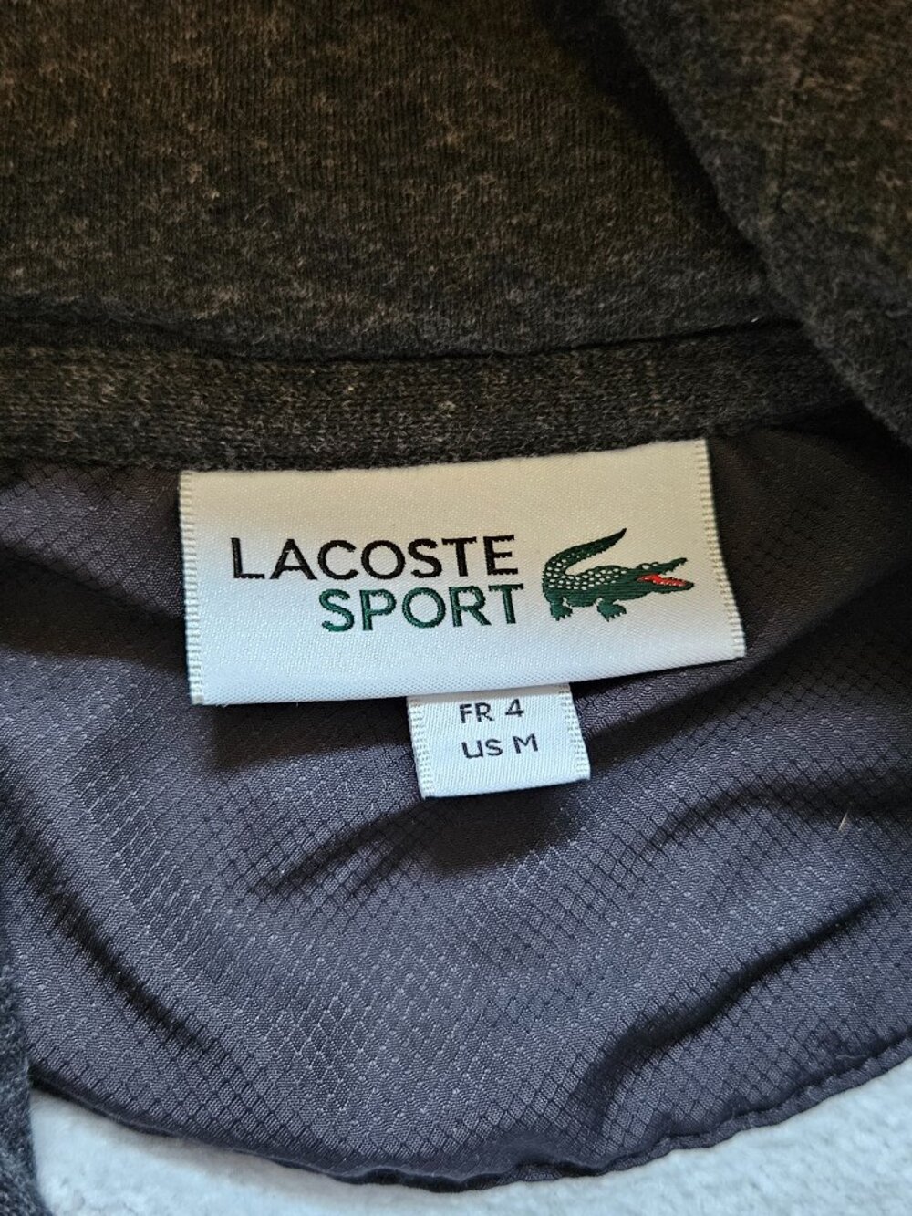 Lacoste Sport Charcoal Grey Fleece Pullover Hoodie Zipper Pockets Sz US Small - Picture 6 of 7